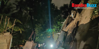 A portion of building collapses on Sherly Rajan road in Bandra